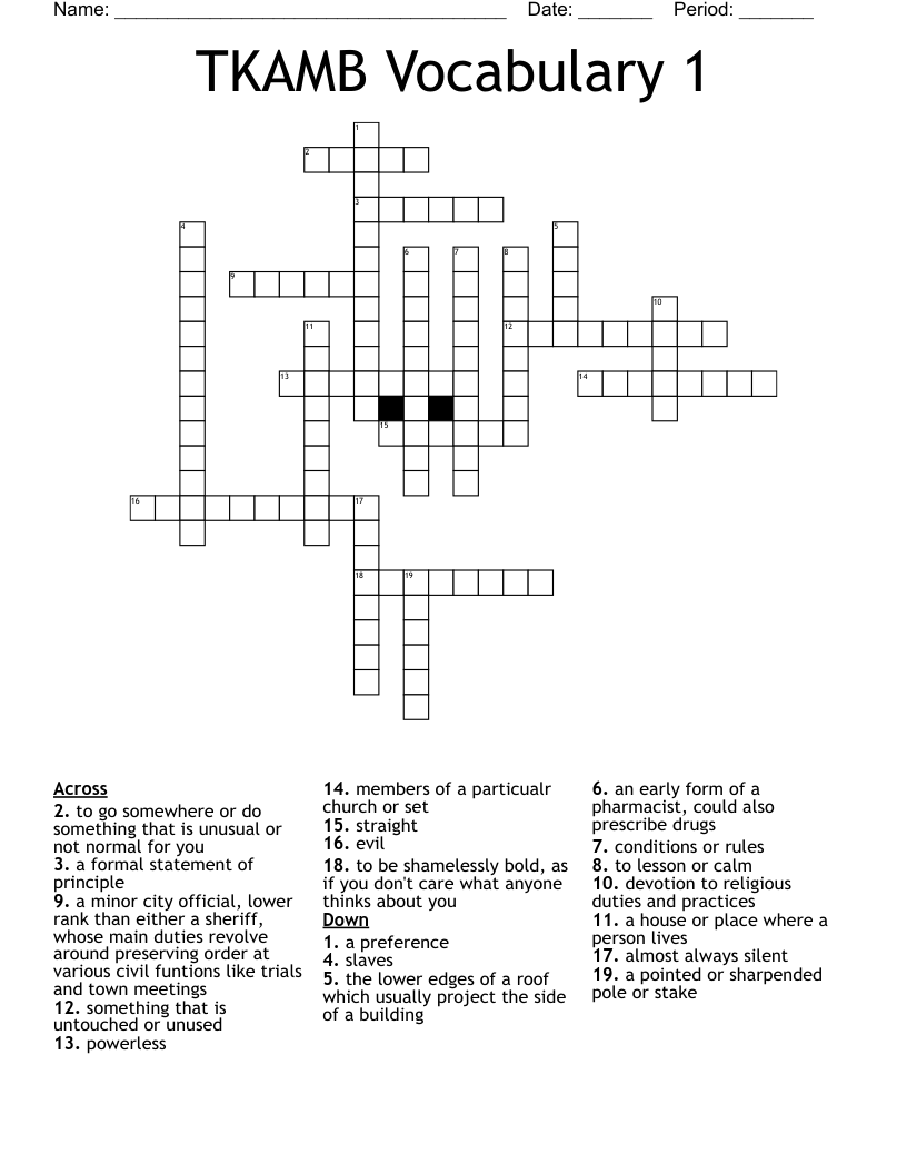 TKAMB Vocabulary 1 Crossword