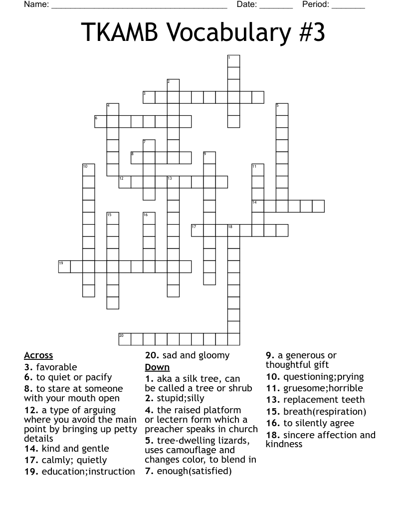 TKAMB Vocabulary #3 Crossword