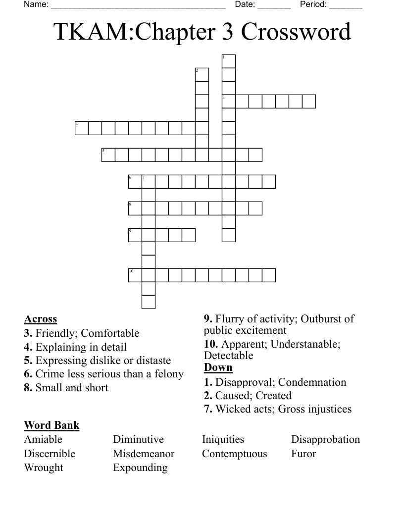 TKAM:Chapter 3 Crossword