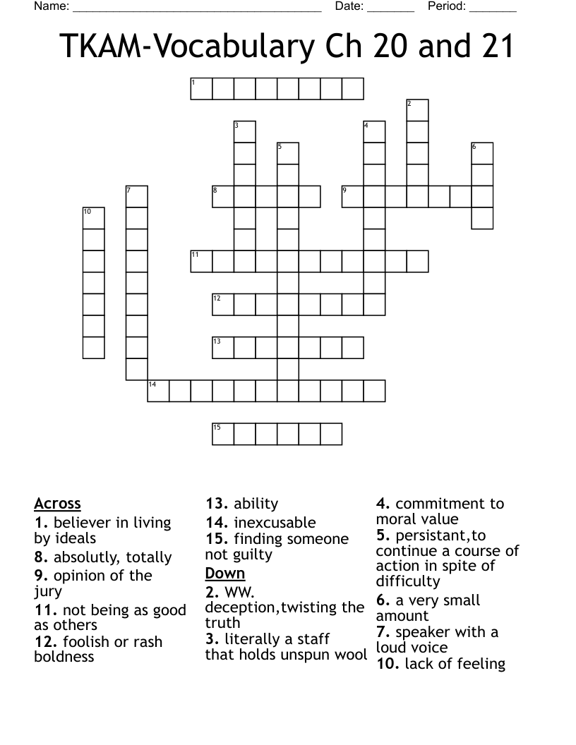 TKAM-Vocabulary Ch 20 and 21 Crossword