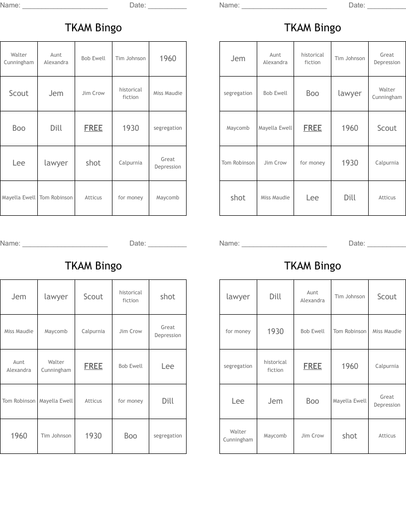 TKAM Bingo