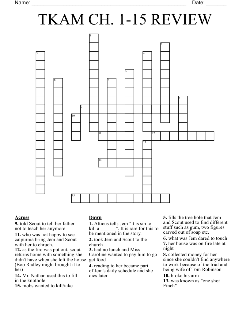 TKAM CH. 1-15 REVIEW  Crossword