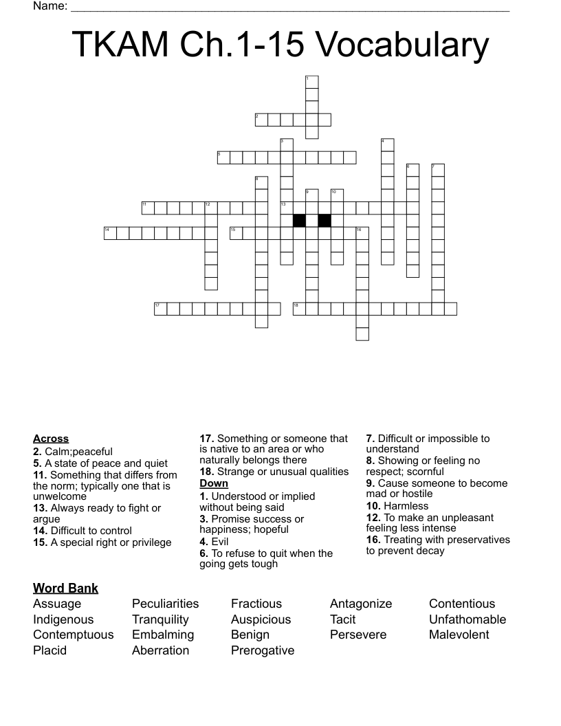 TKAM Ch.1-15 Vocabulary  Crossword