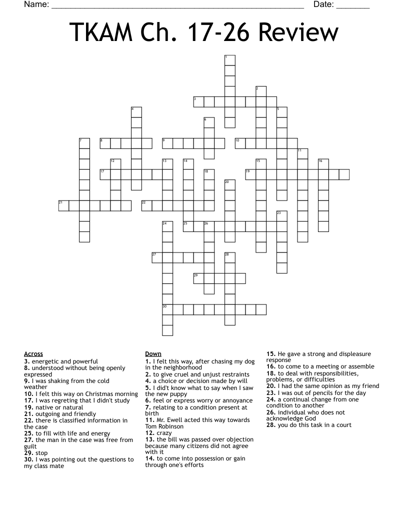 TKAM Ch. 17-26 Review Crossword