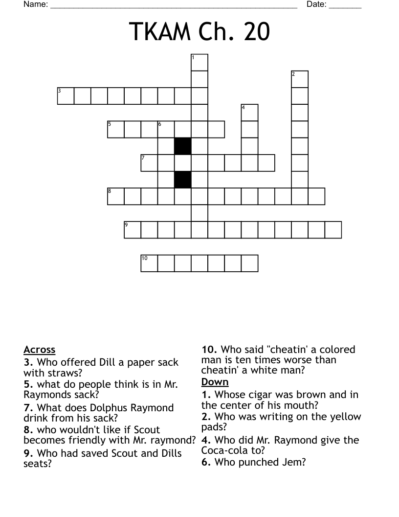 TKAM Ch. 20 Crossword