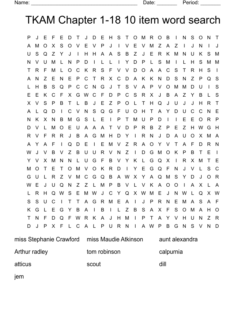 TKAM Chapter 1-18 10 item word search