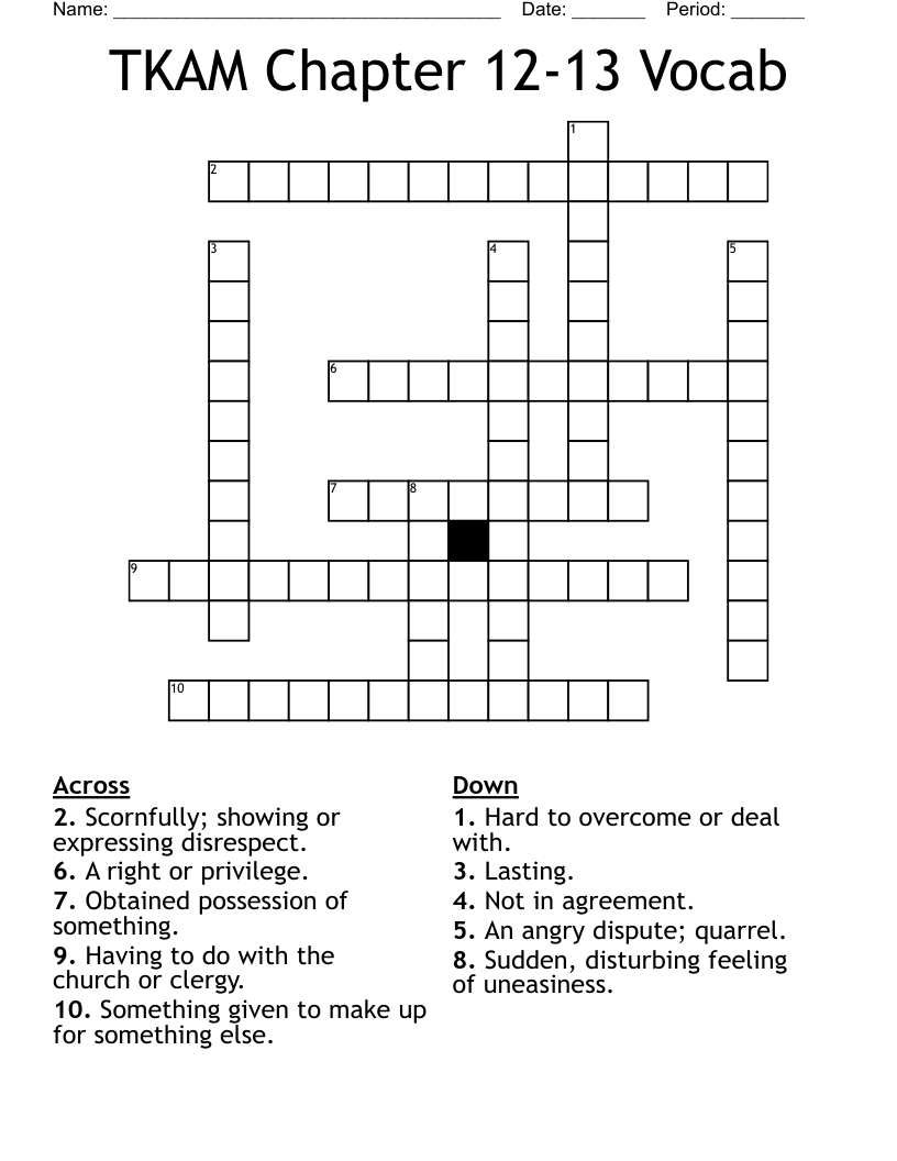 TKAM Chapter 12-13 Vocab Crossword