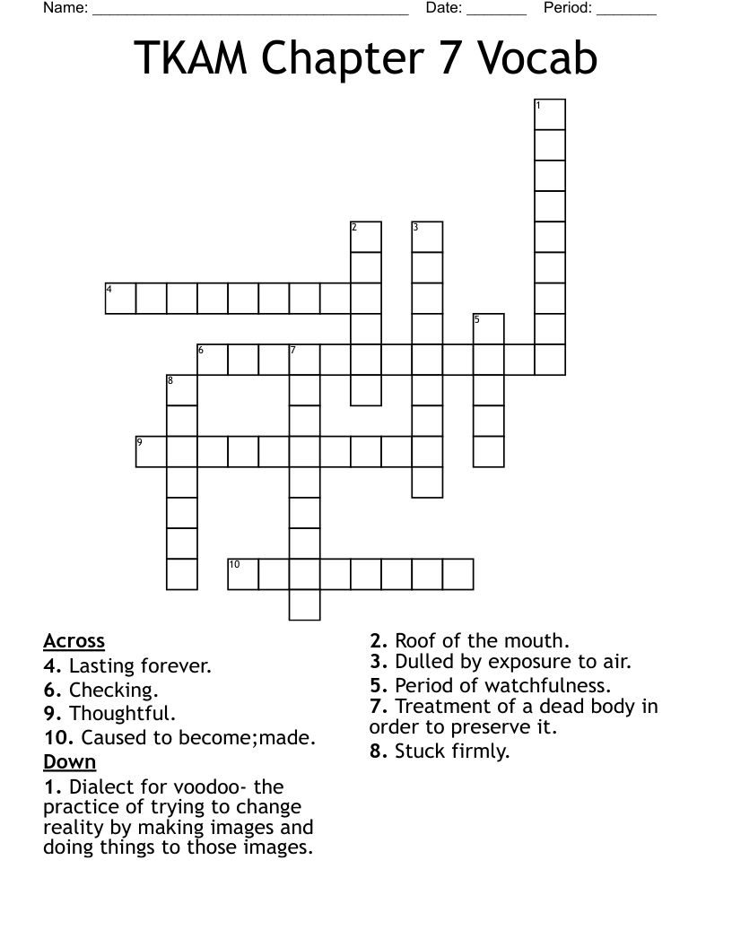 TKAM Chapter 7 Vocab Crossword