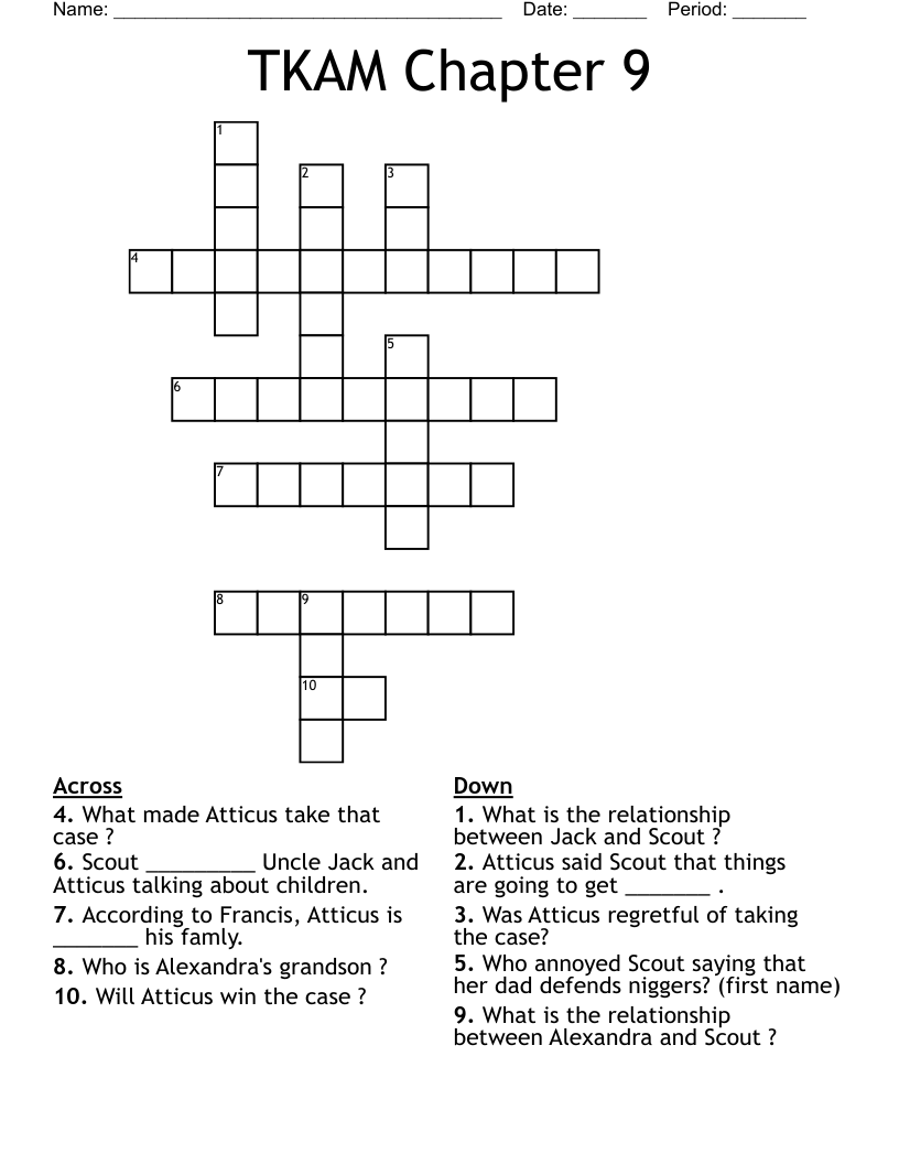 TKAM Chapter 9 Crossword