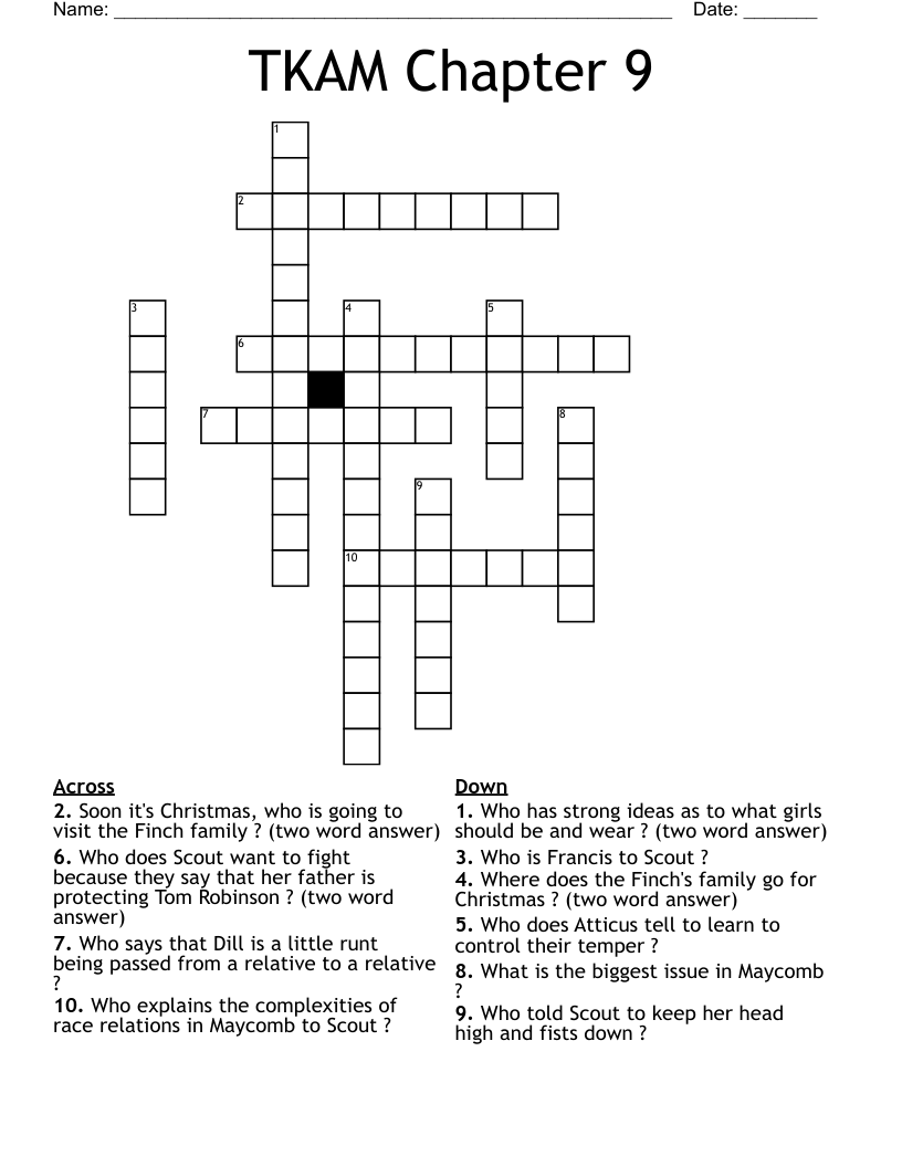 TKAM Chapter 9 Crossword