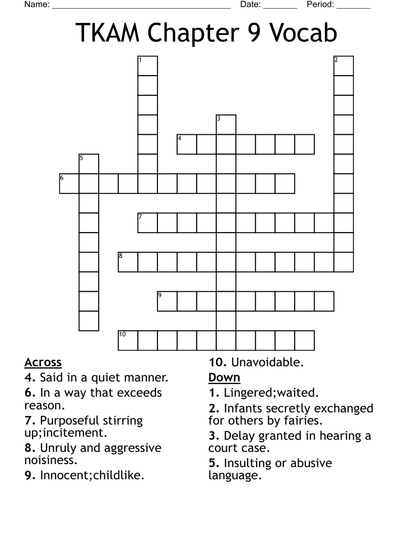 TKAM Chapter 9 Vocab Crossword