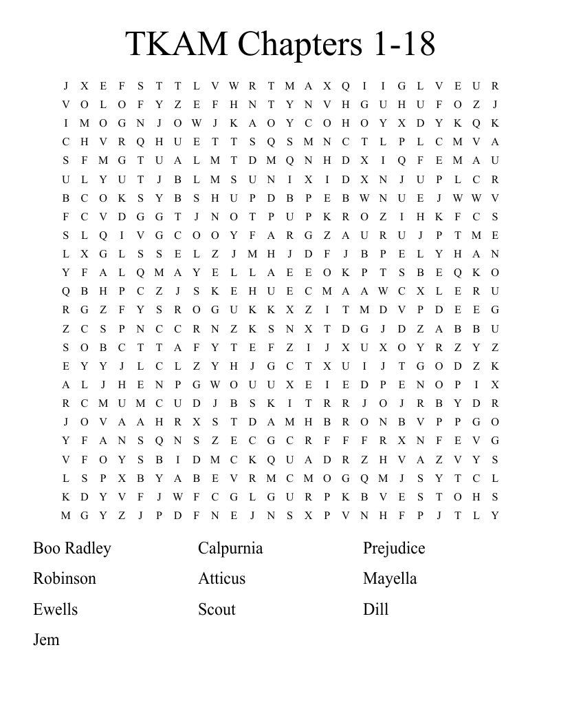 TKAM Chapters 1-18 Word Search