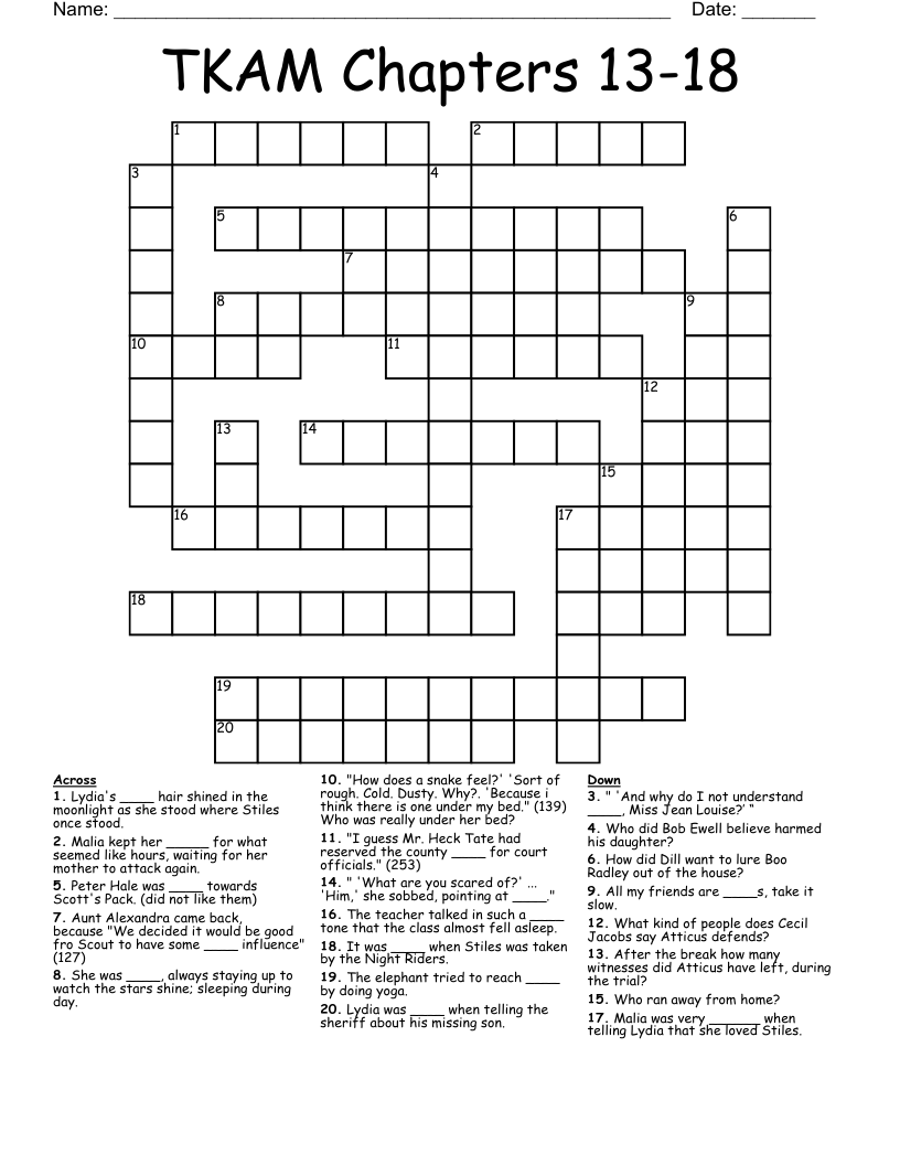 TKAM Chapters 13-18 Crossword