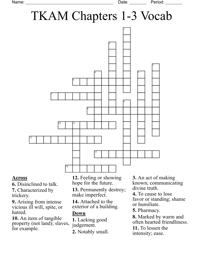 TKAM Chapters 1-3 Vocab Crossword