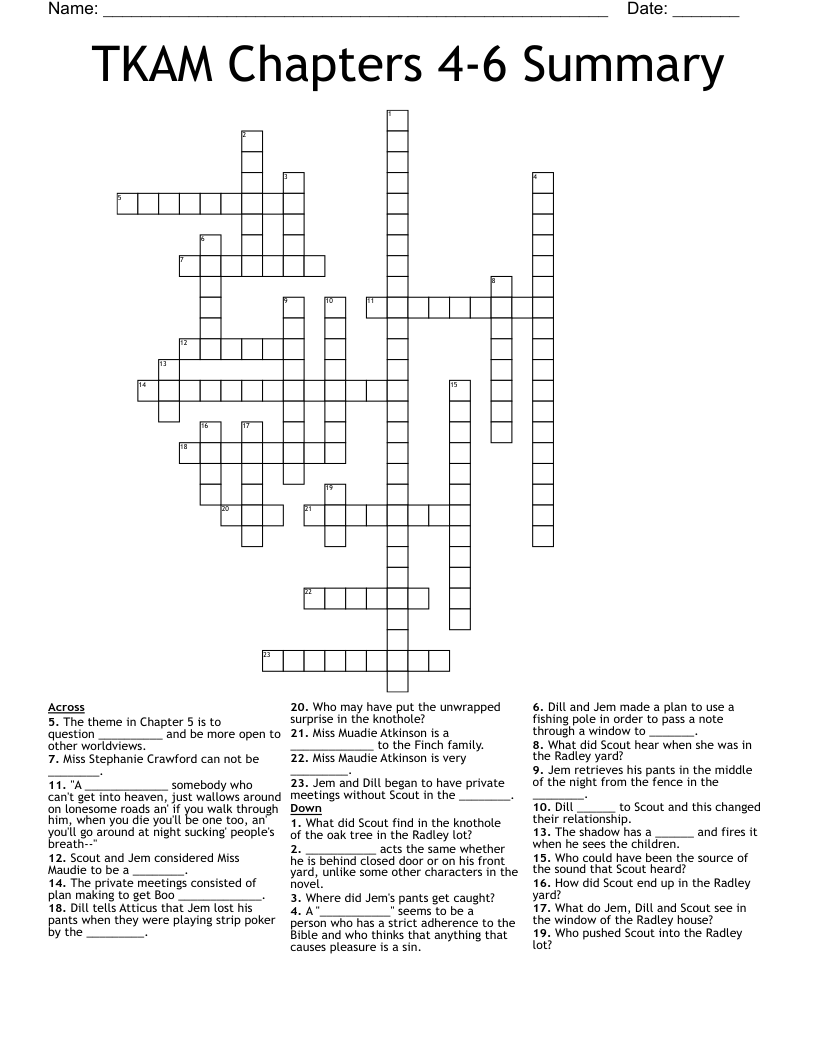 TKAM Chapters 4-6 Summary  Crossword