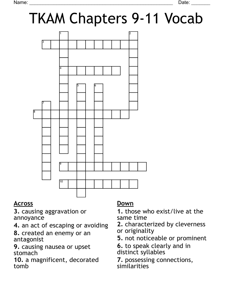 TKAM Chapters 9-11 Vocab Crossword