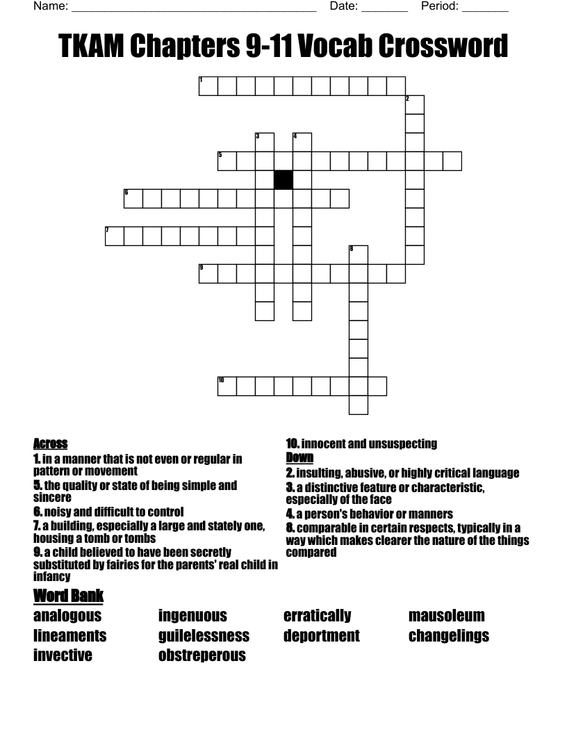 TKAM Chapters 9-11 Vocab Crossword