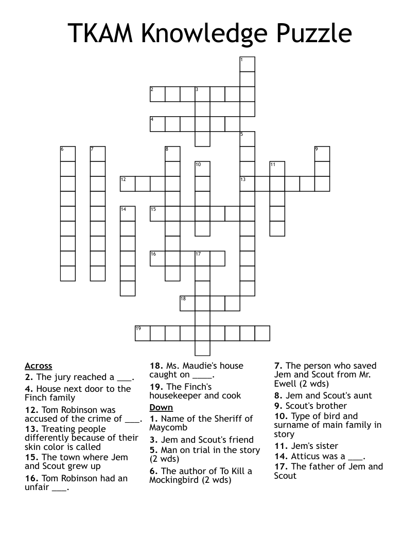 TKAM Knowledge Puzzle Crossword