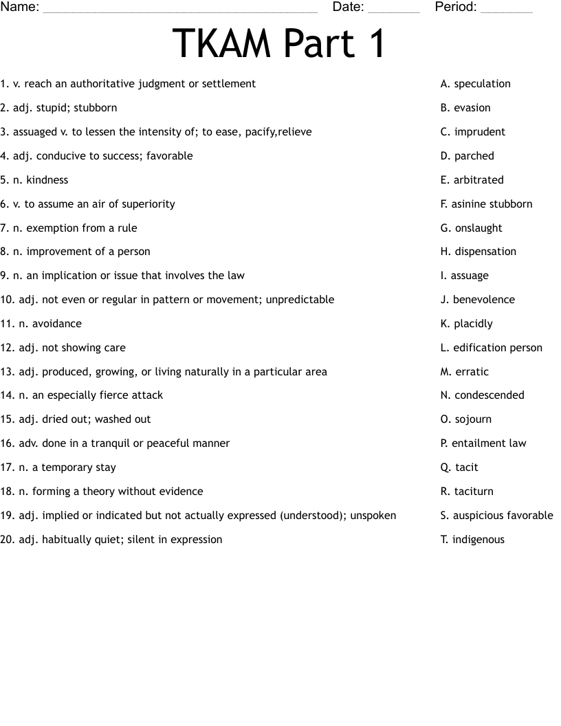 TKAM Part 1 Worksheet