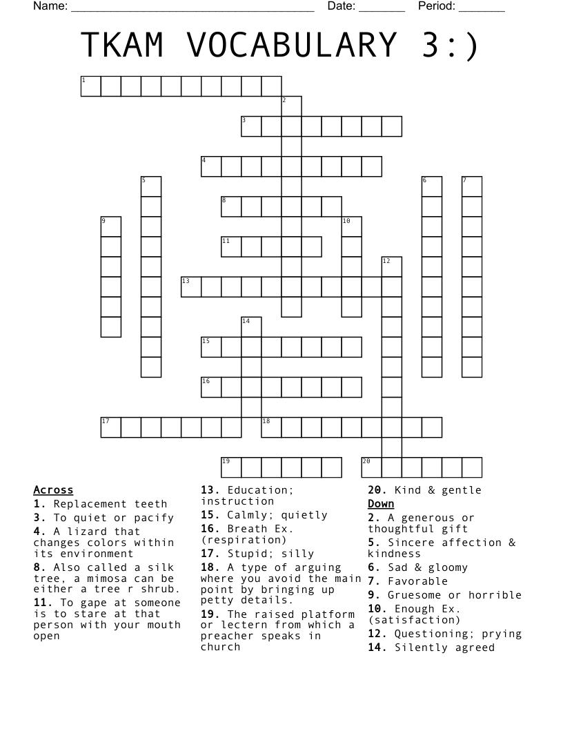 TKAM VOCABULARY 3:) Crossword
