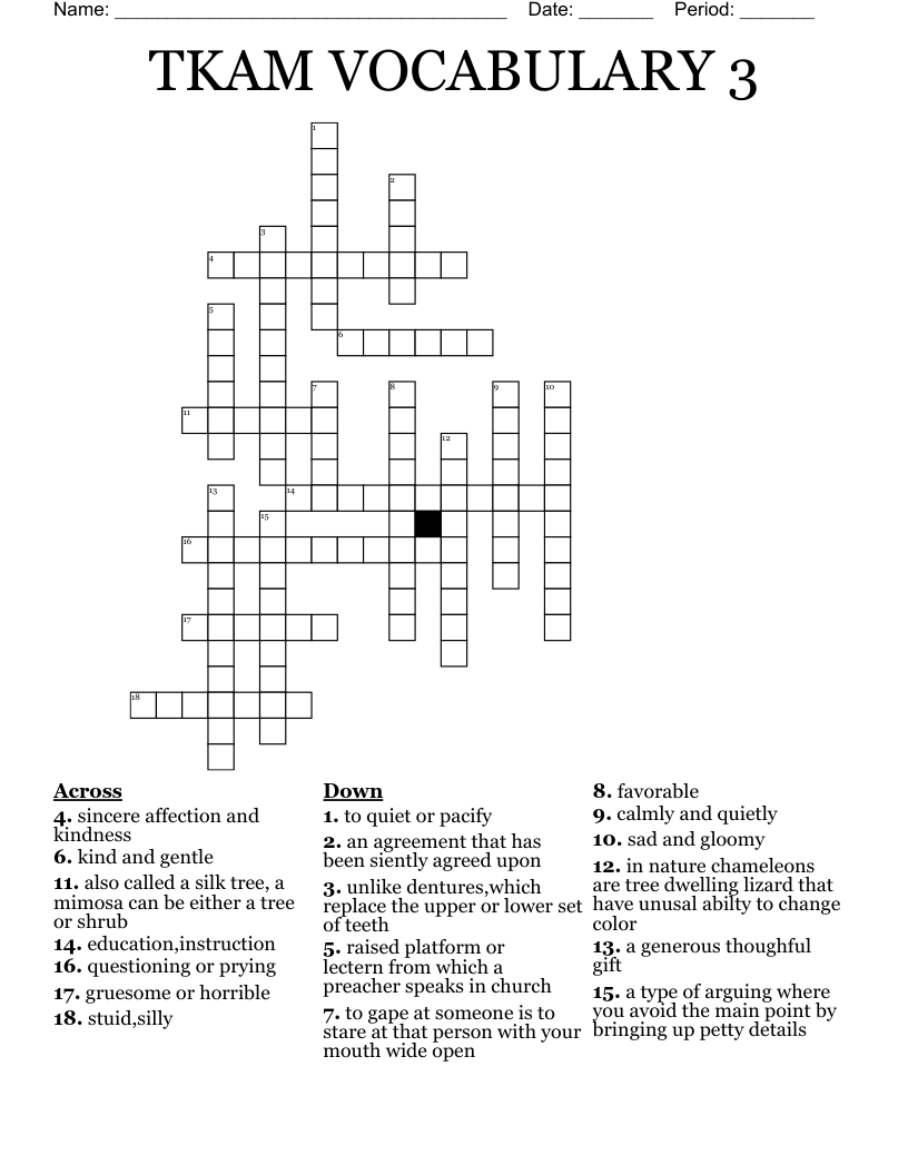 TKAM VOCABULARY 3 Crossword