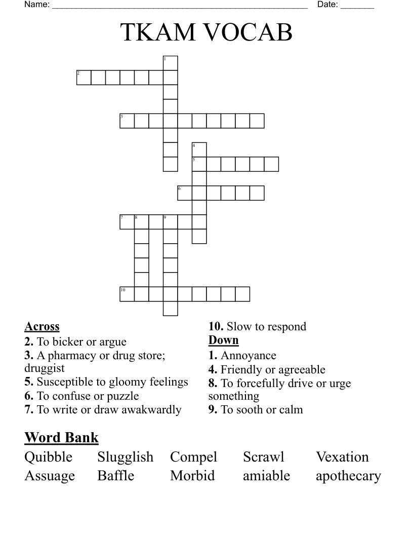 TKAM VOCAB Crossword