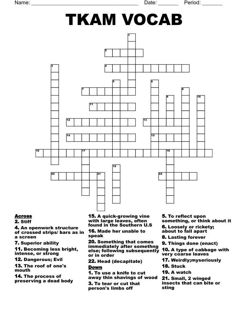 TKAM VOCAB Crossword