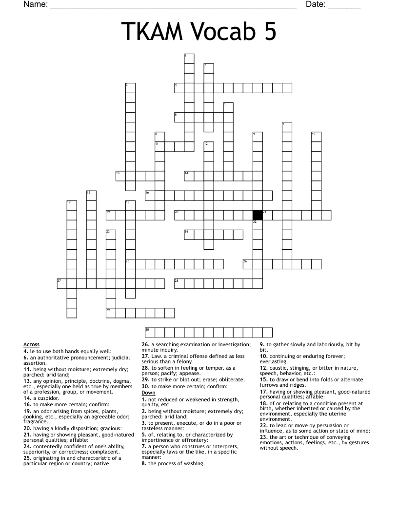 TKAM Vocab 5 Crossword