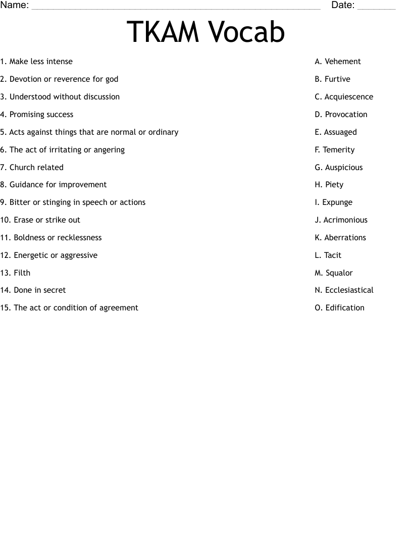 TKAM Vocab Worksheet