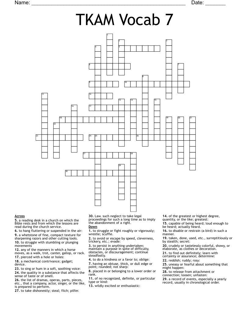 TKAM Vocab 7 Crossword