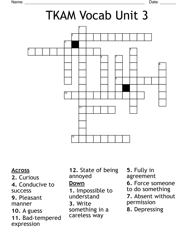 TKAM Vocab Unit 3 Crossword