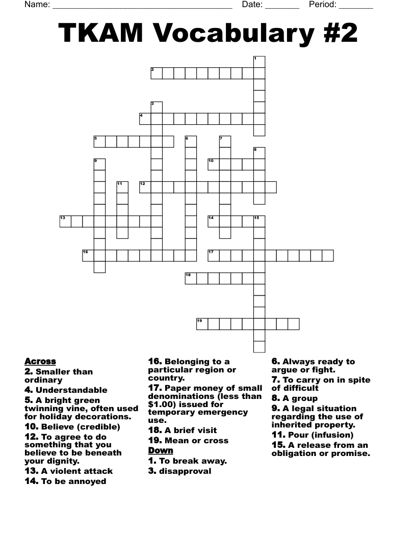 TKAM Vocabulary #2 Crossword