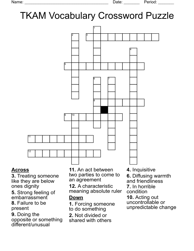 TKAM Vocabulary Crossword Puzzle