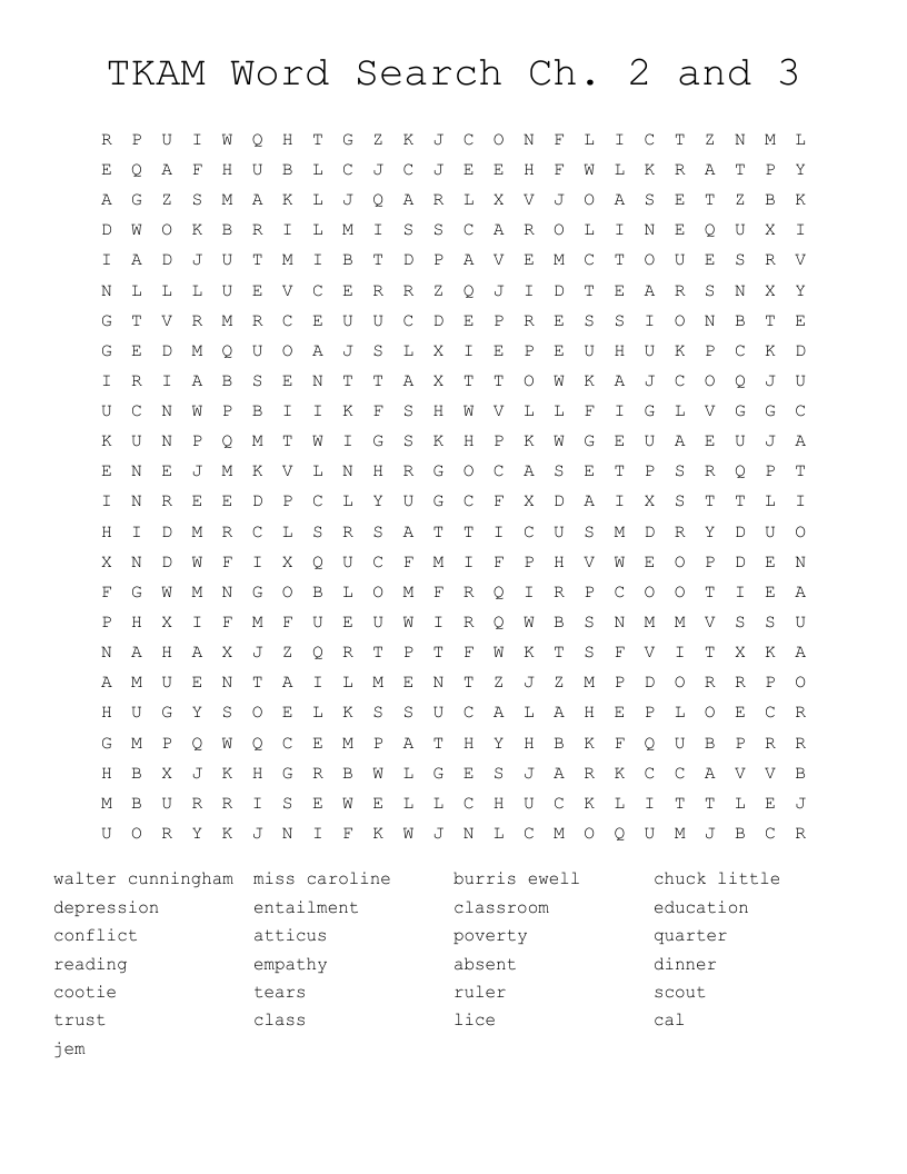 TKAM Word Search Ch. 2 and 3 