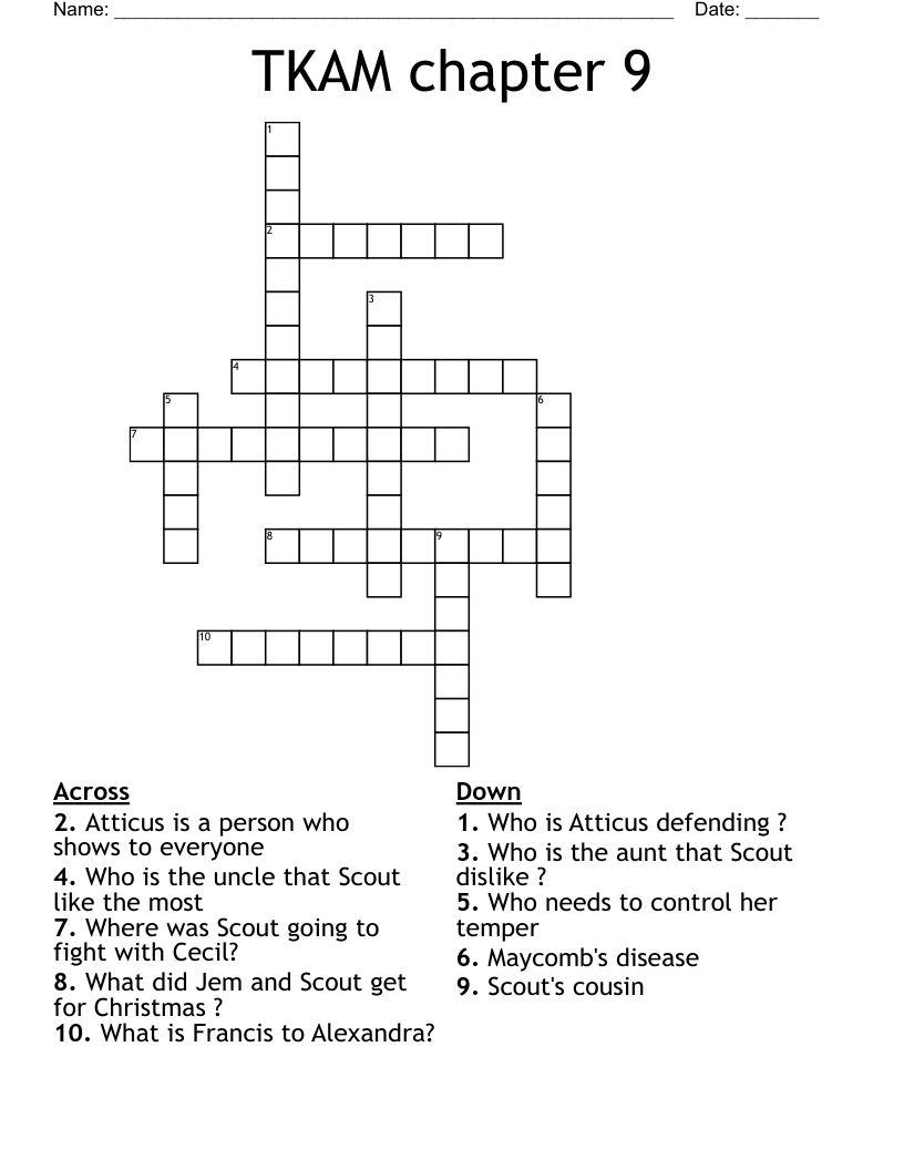 TKAM chapter 9 Crossword