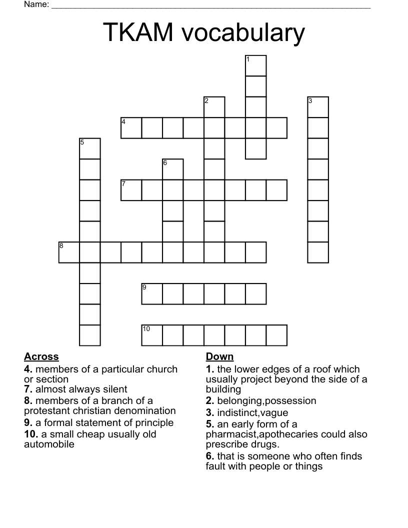 TKAM vocabulary Crossword