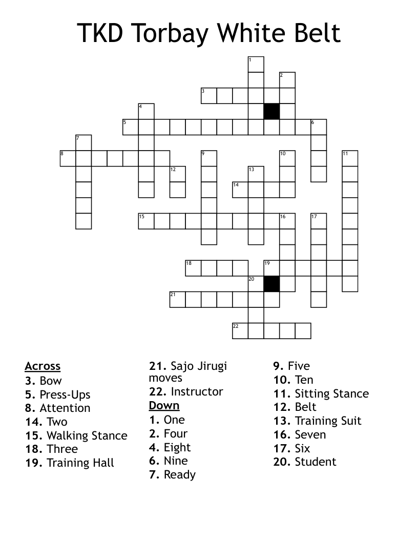 TKD Torbay White Belt Crossword