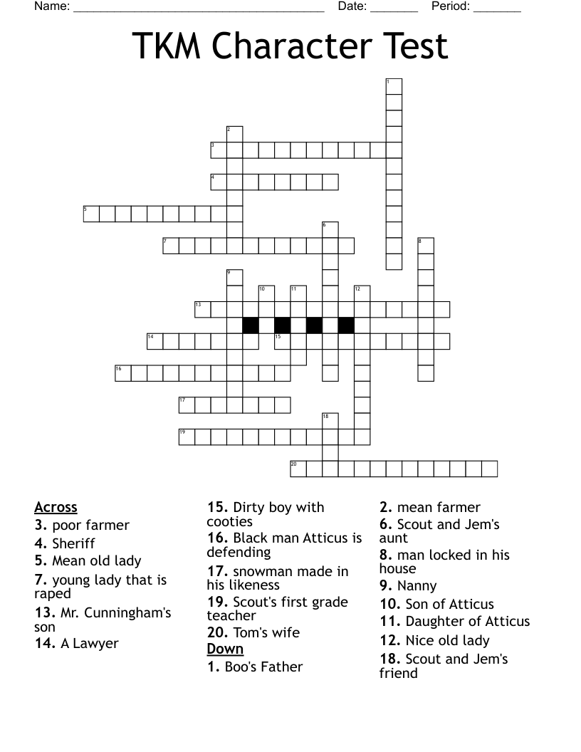 TKM Character Test Crossword