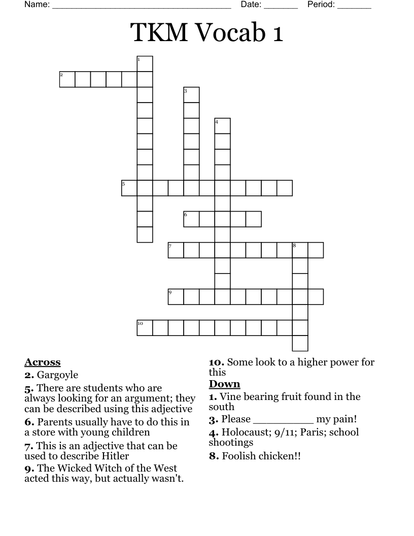 TKM Vocab 1 Crossword