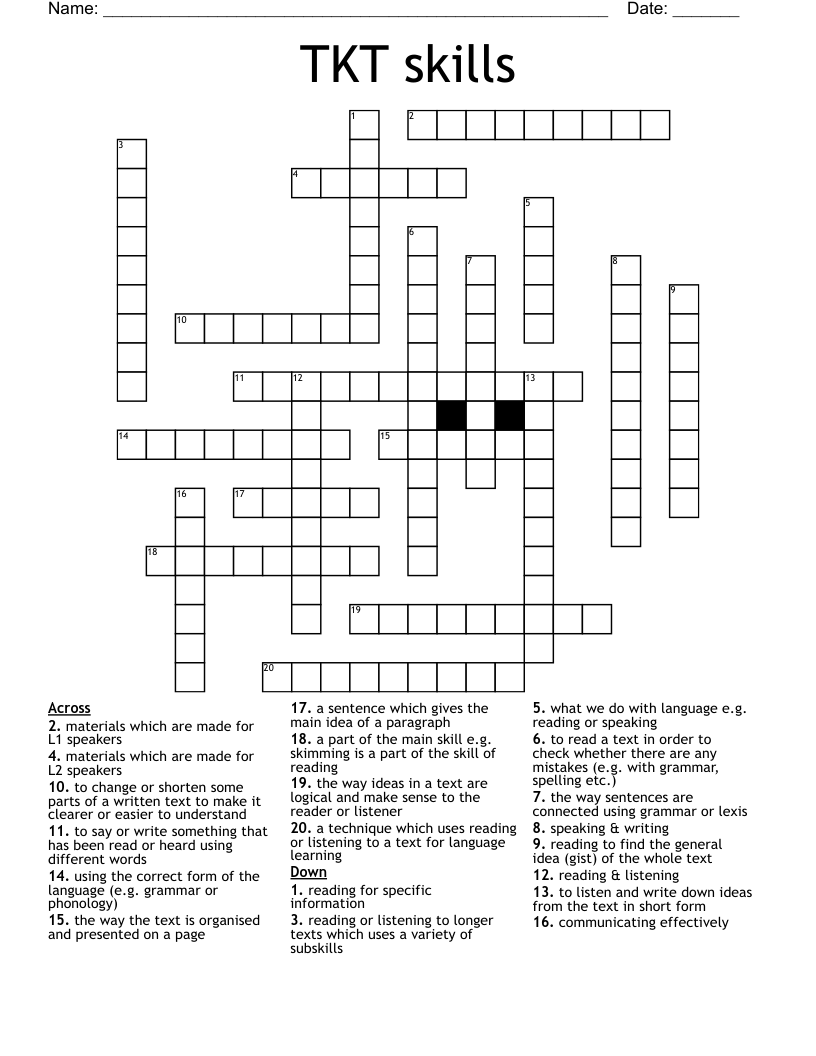 TKT skills Crossword