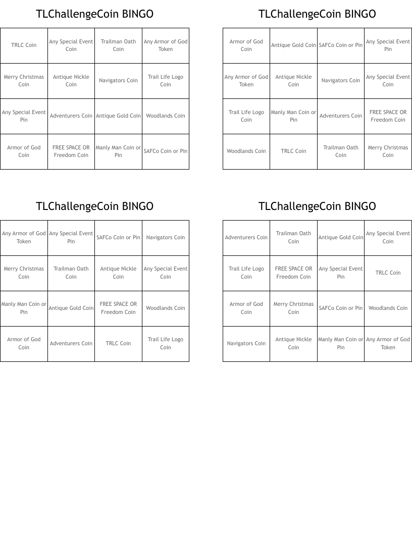TLChallengeCoin BINGO