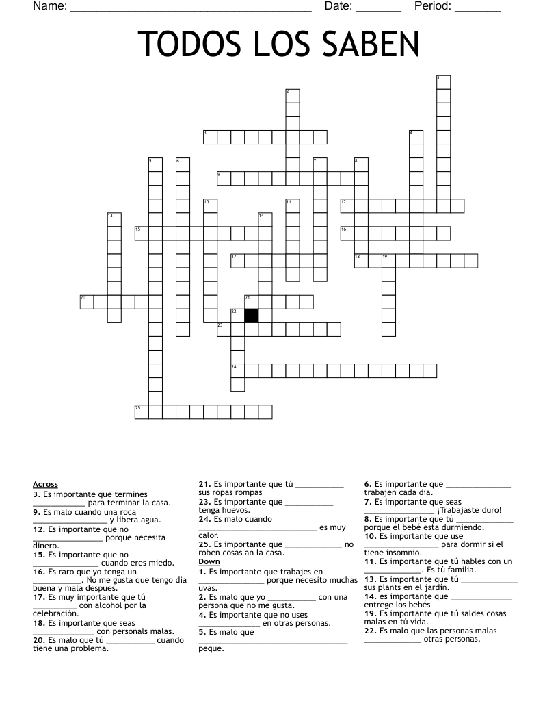 TODOS LOS SABEN Crossword