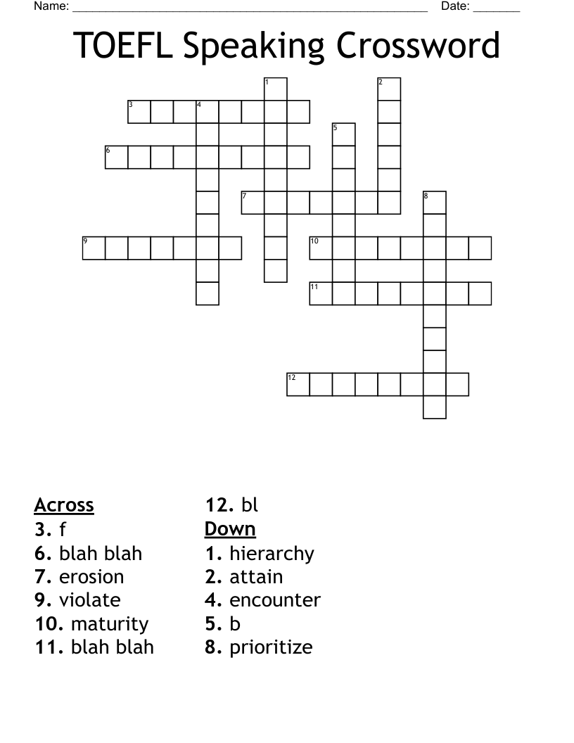 TOEFL Speaking Crossword