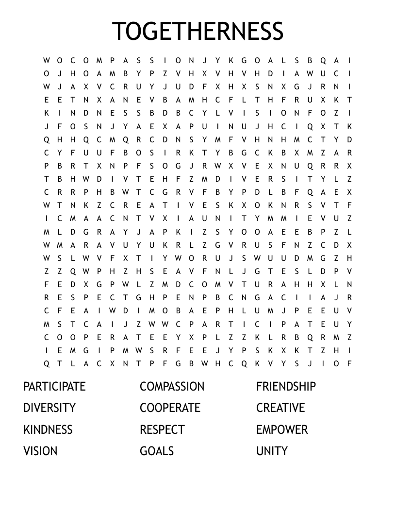 TOGETHERNESS Word Search