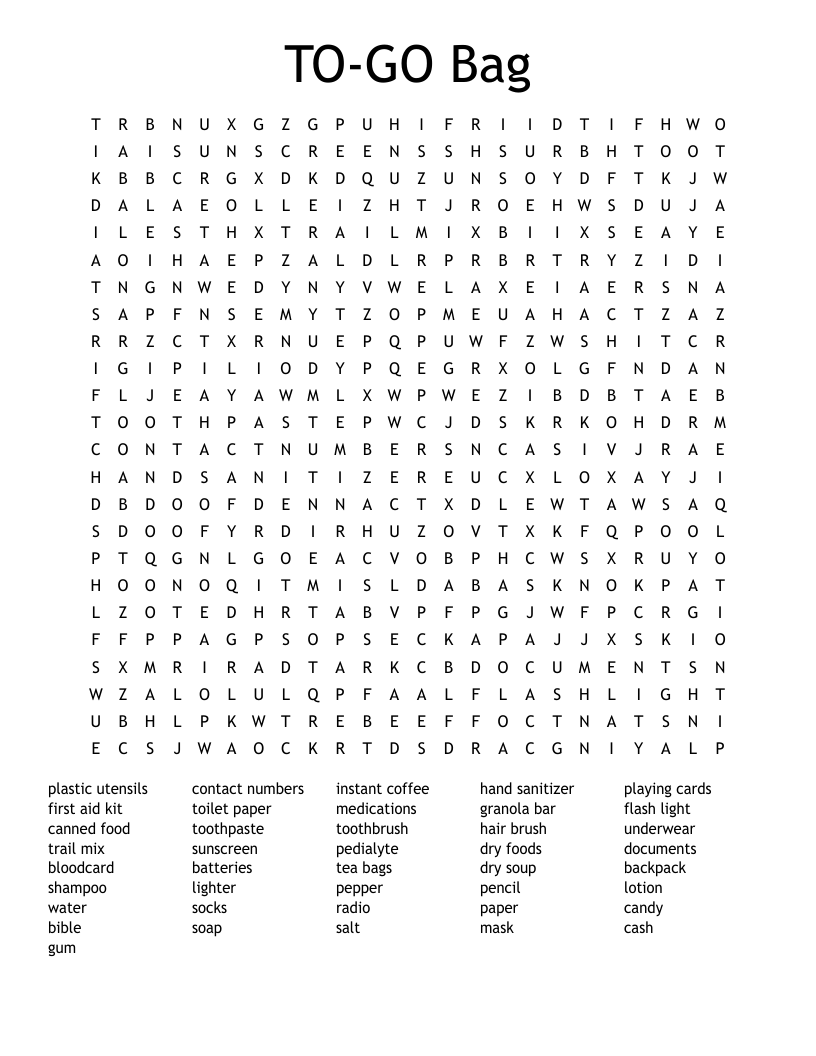 TO-GO Bag Word Search