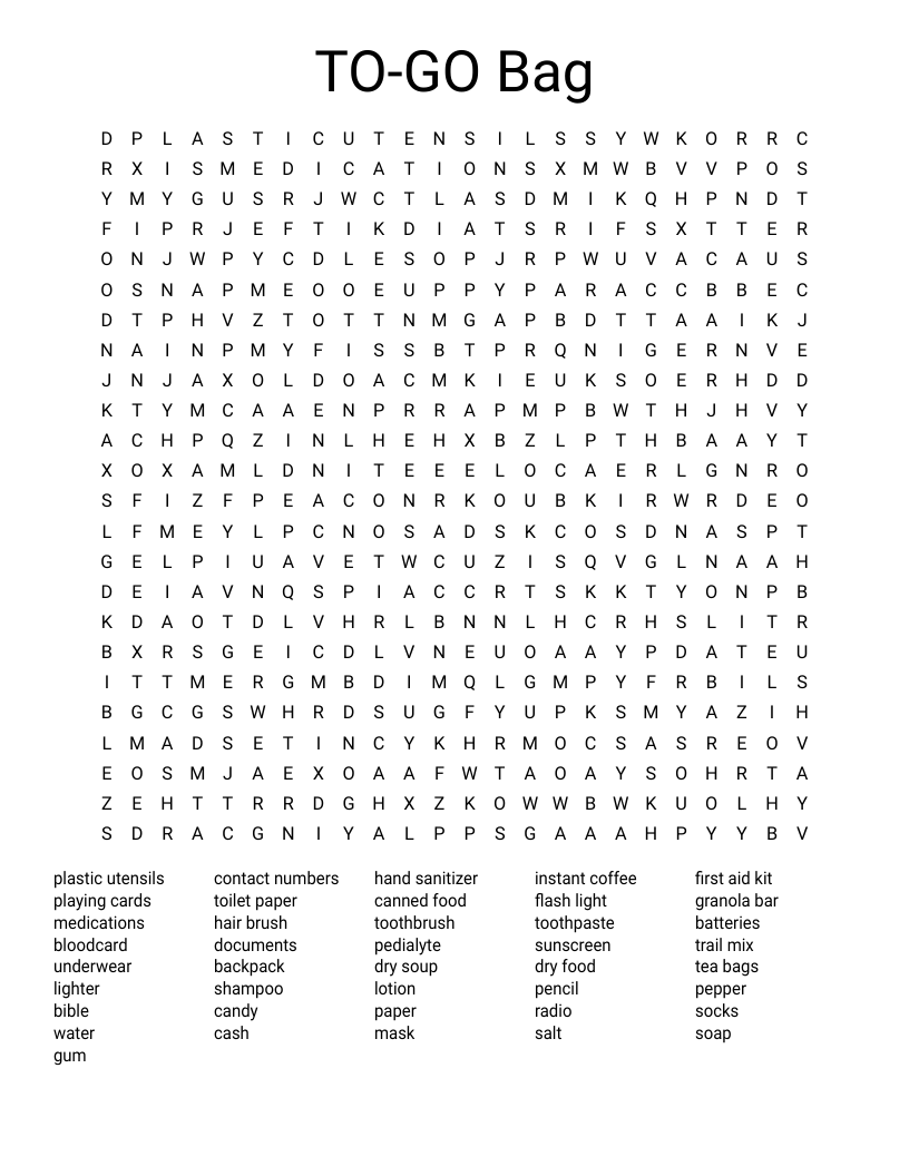 TO-GO Bag Word Search