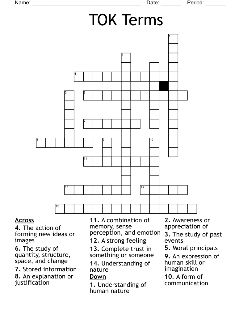 TOK Terms  Crossword