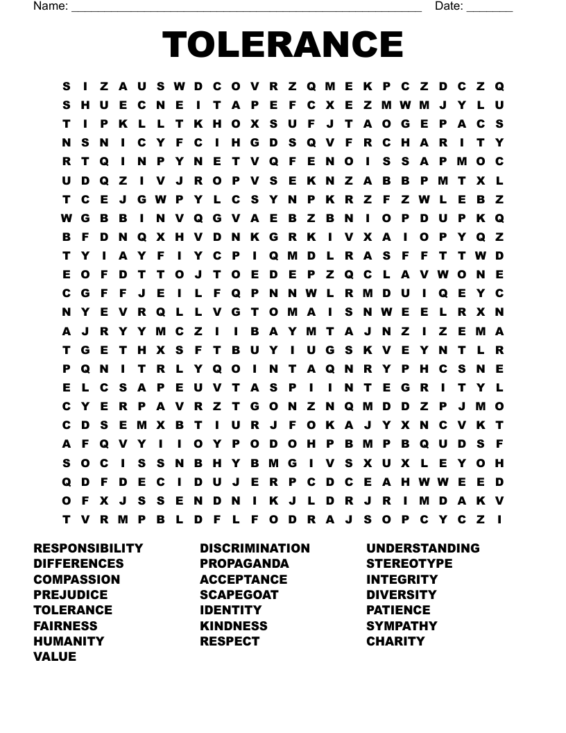 TOLERANCE Word Search