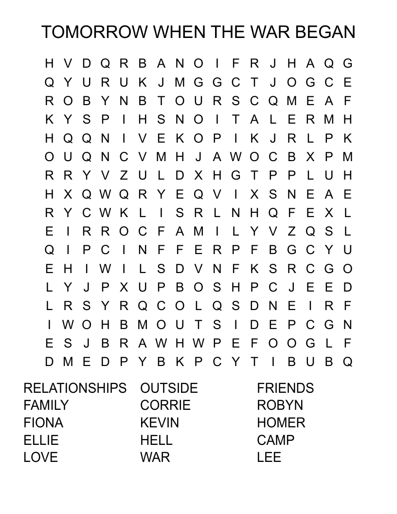 TOMORROW WHEN THE WAR BEGAN Word Search