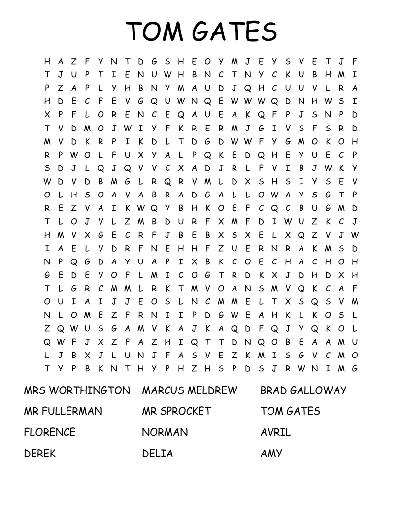 TOM GATES Word Search